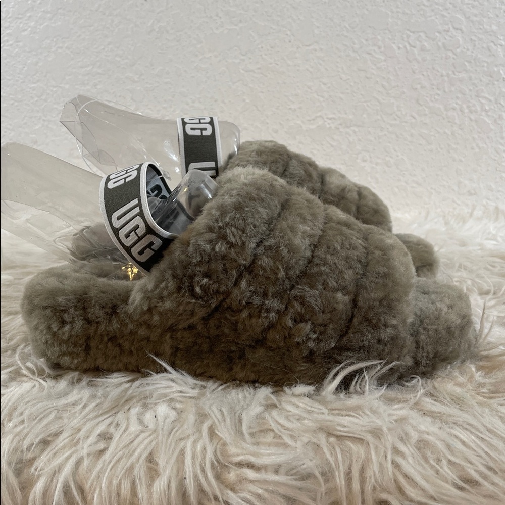 UGG Women's Fluff Yeah Slide Slipper 1095119 Burnt Olive Real Fur Lamb Sz. 9 NEW - Picture 4 of 15